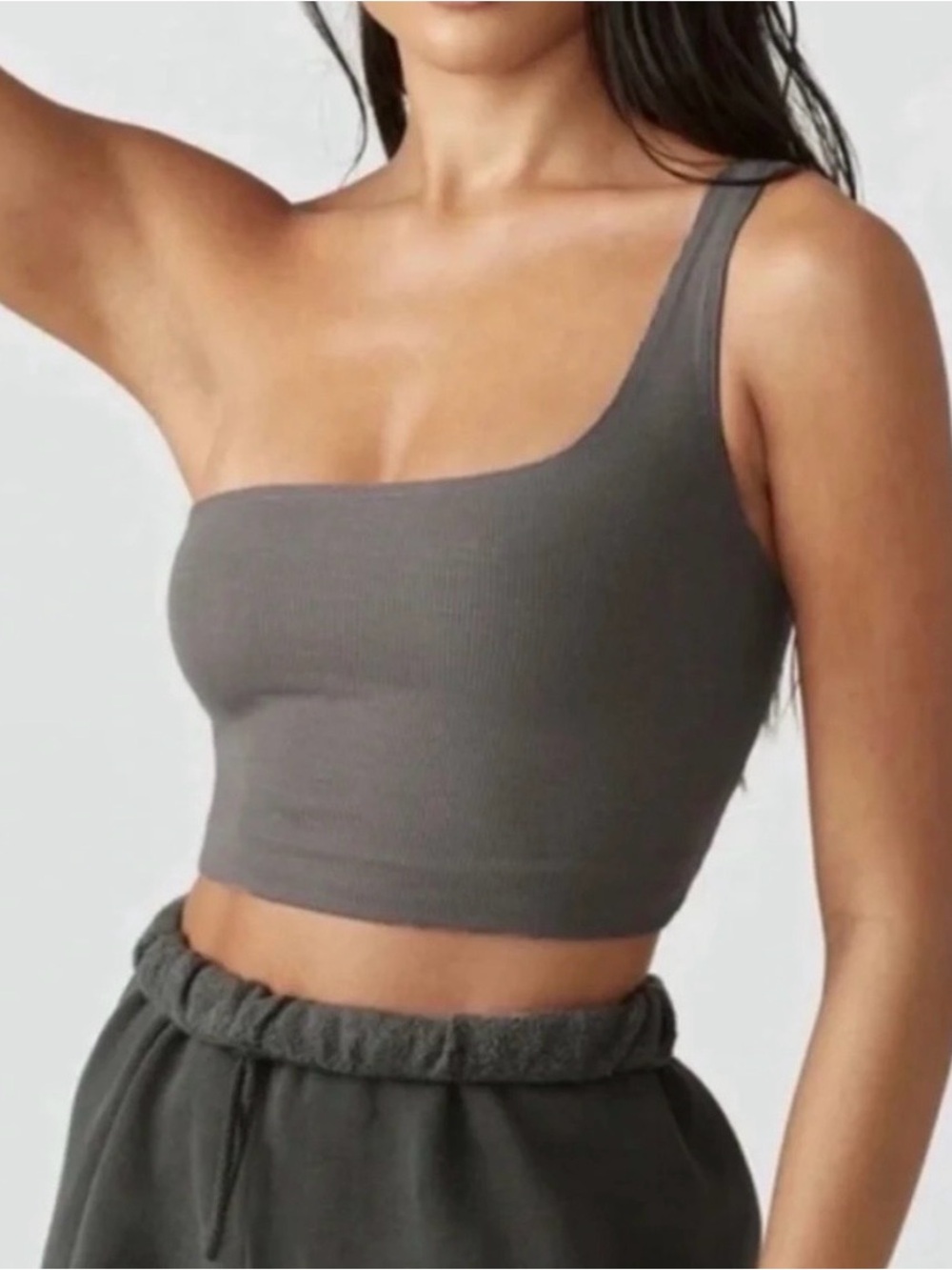 One-Shoulder cropped tank in Dark Gray, Joah Brown size XS / S